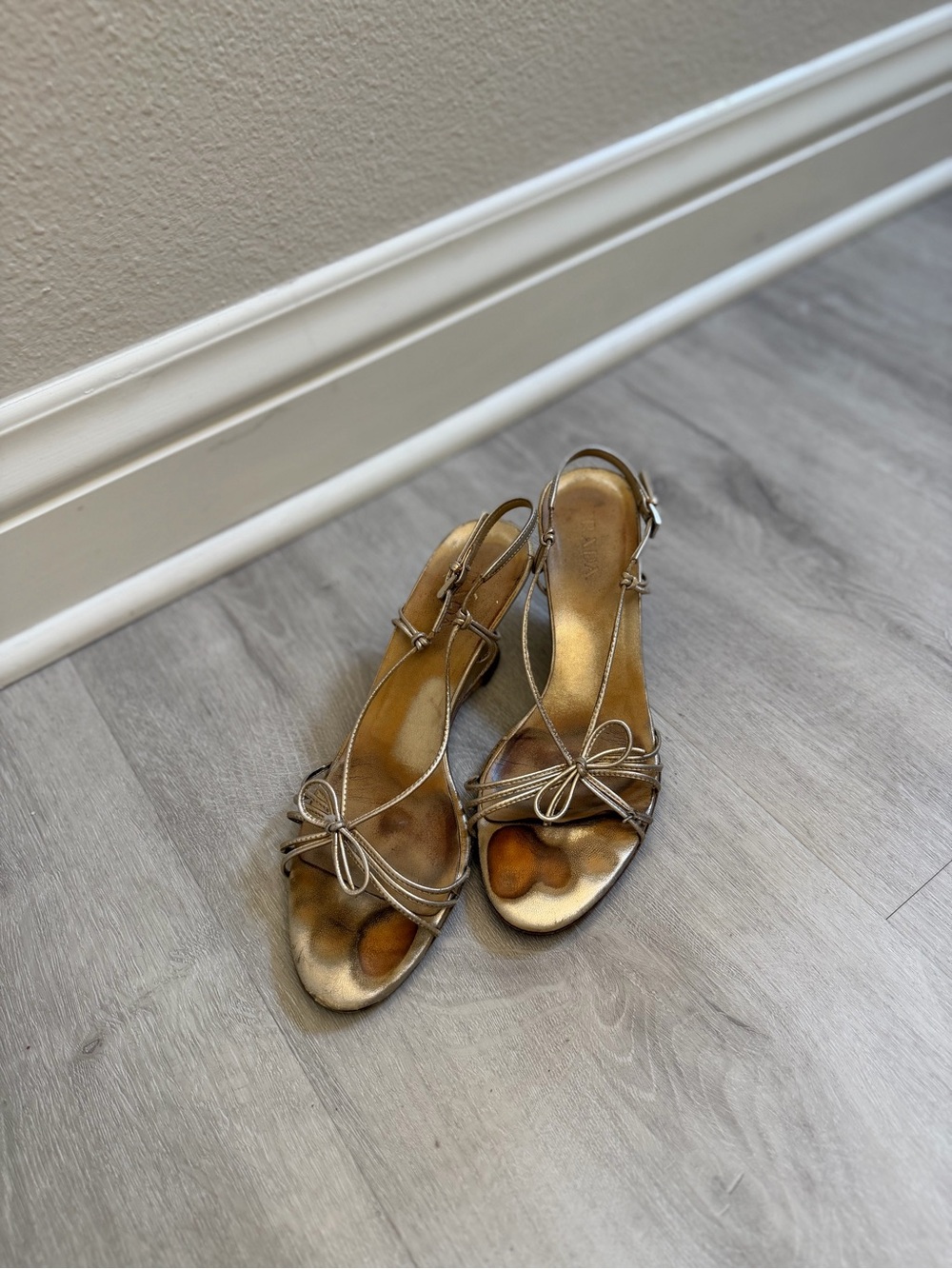 Vintage Prada Metallic Gold Slingback Heeled Sandals - Women's